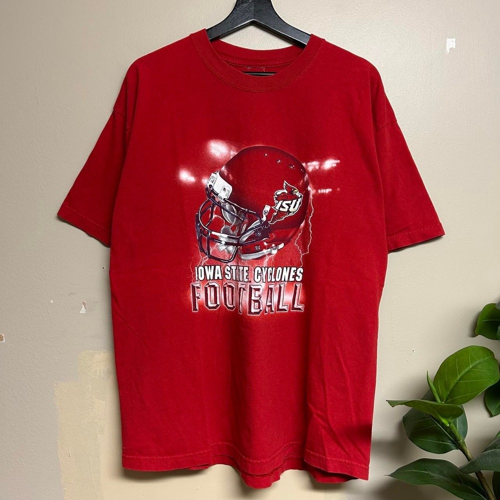 Vintage 90s Iowa State Cyclones Football Red Graphic Shirt Mens XL